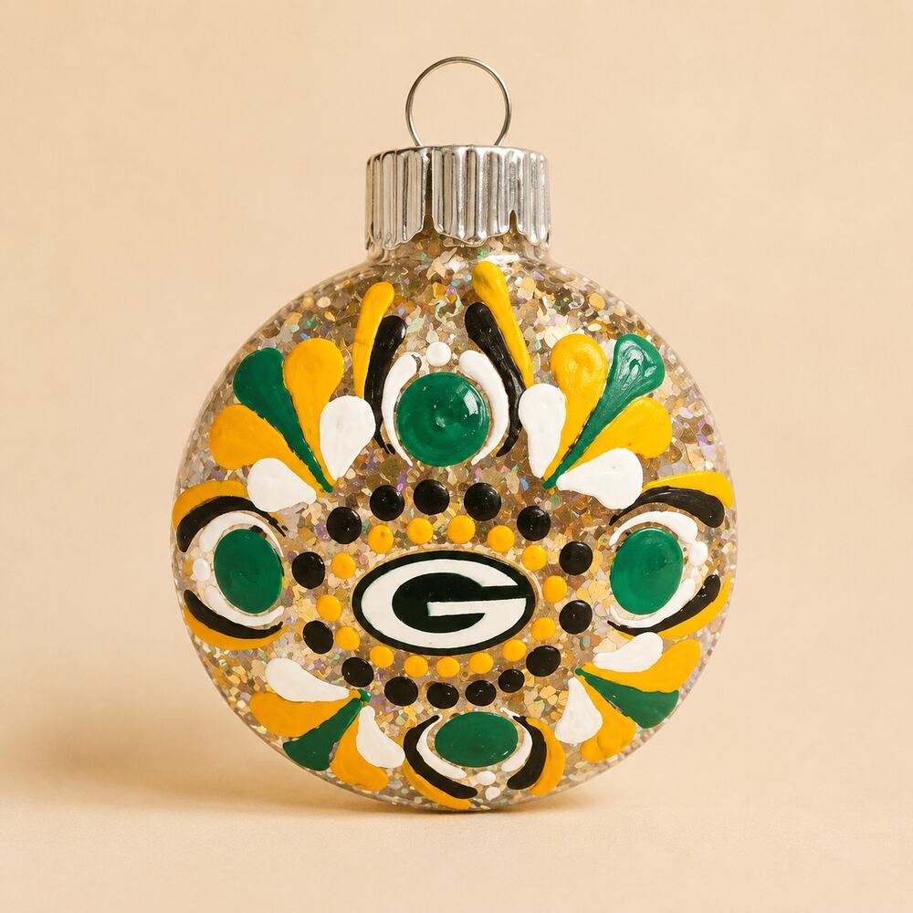 Green Bay Packers Shatterproof 3 Inch Hand Painted Glitter Ornament